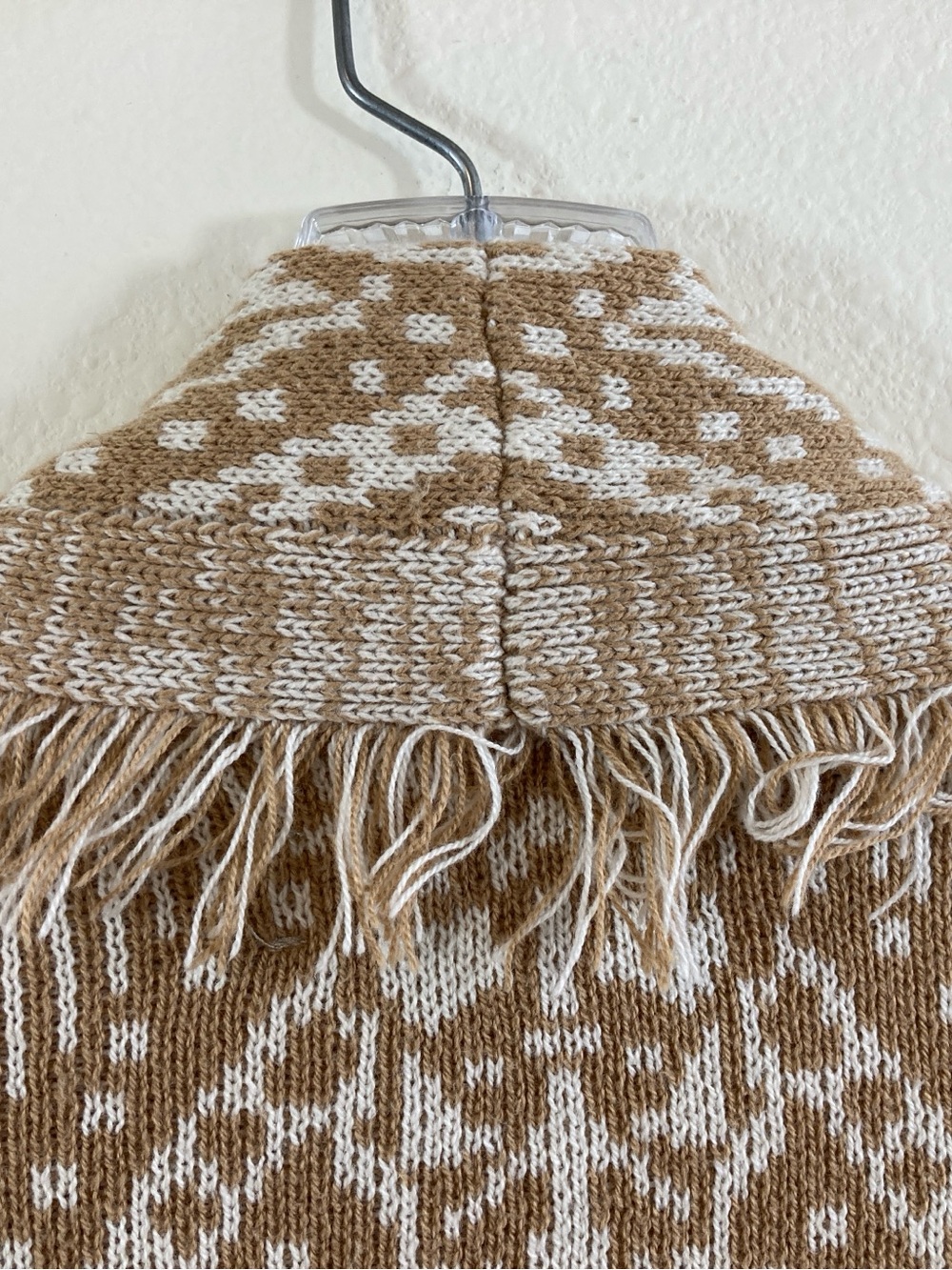 Lucky Brand Boho Fringe Cardigan Size L Tan Cream Open Knit Sweater - Picture 11 of 13